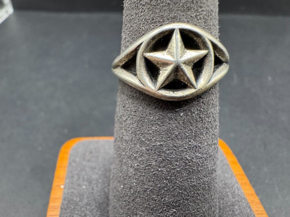 Classic Beveled Nautical Star Circle Sterling Silver 925 Ring Size 6.75